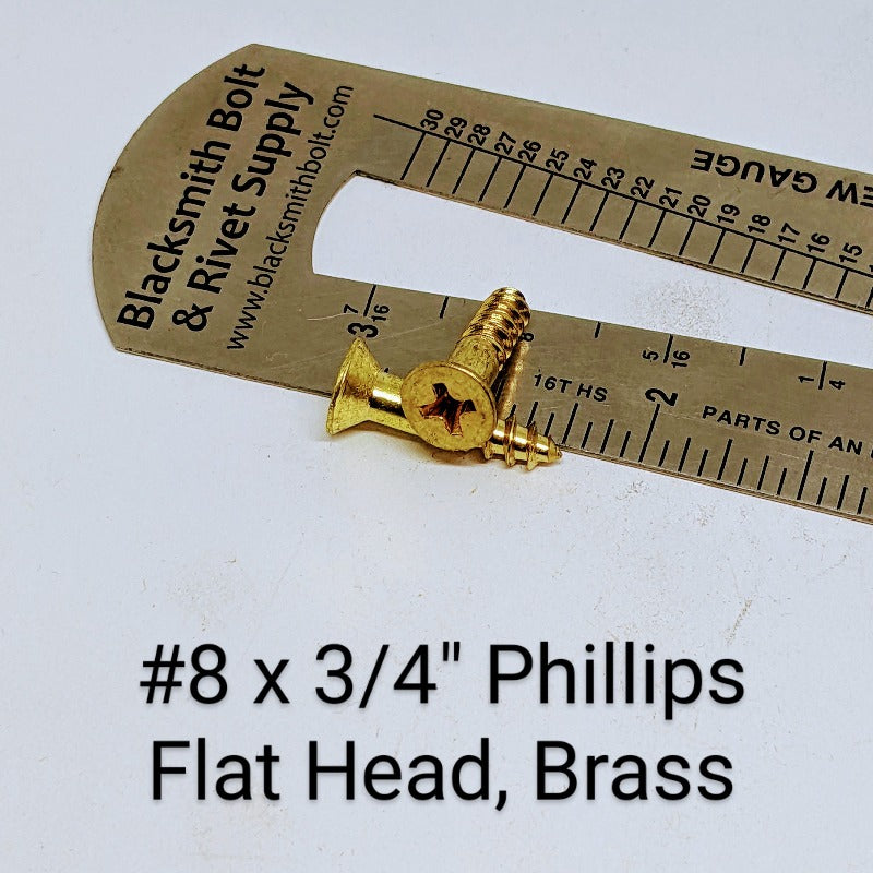 8 X 3 4 Phillips Flat Head Wood Screws Brass Blacksmith Bolt