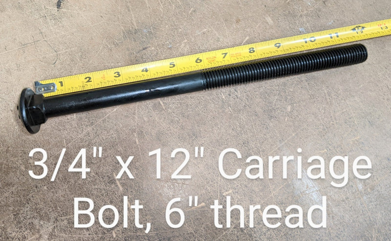 3/4"-10 x 12" Carriage Bolts, Black Oxide, 6" Thread