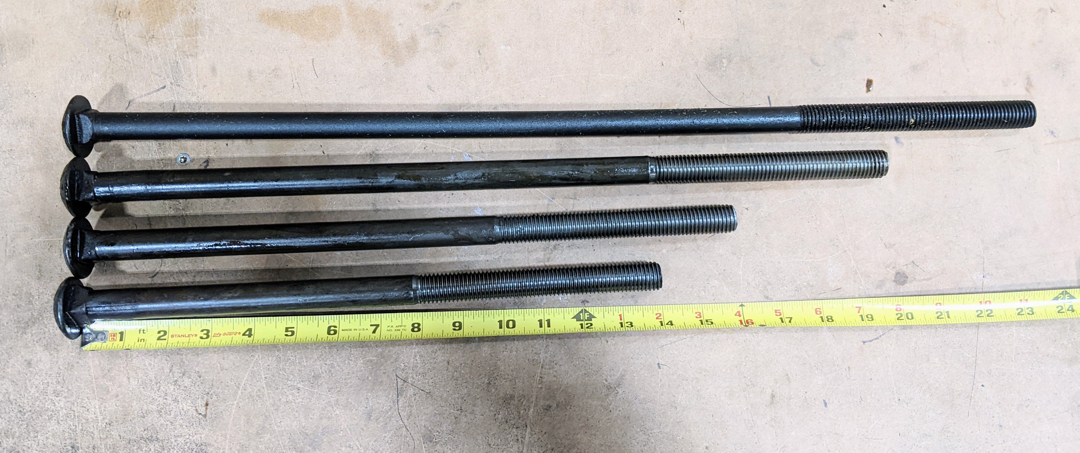 3/4"10 x 16" Carriage Bolts, Plain, 6" Thread Blacksmith Bolt