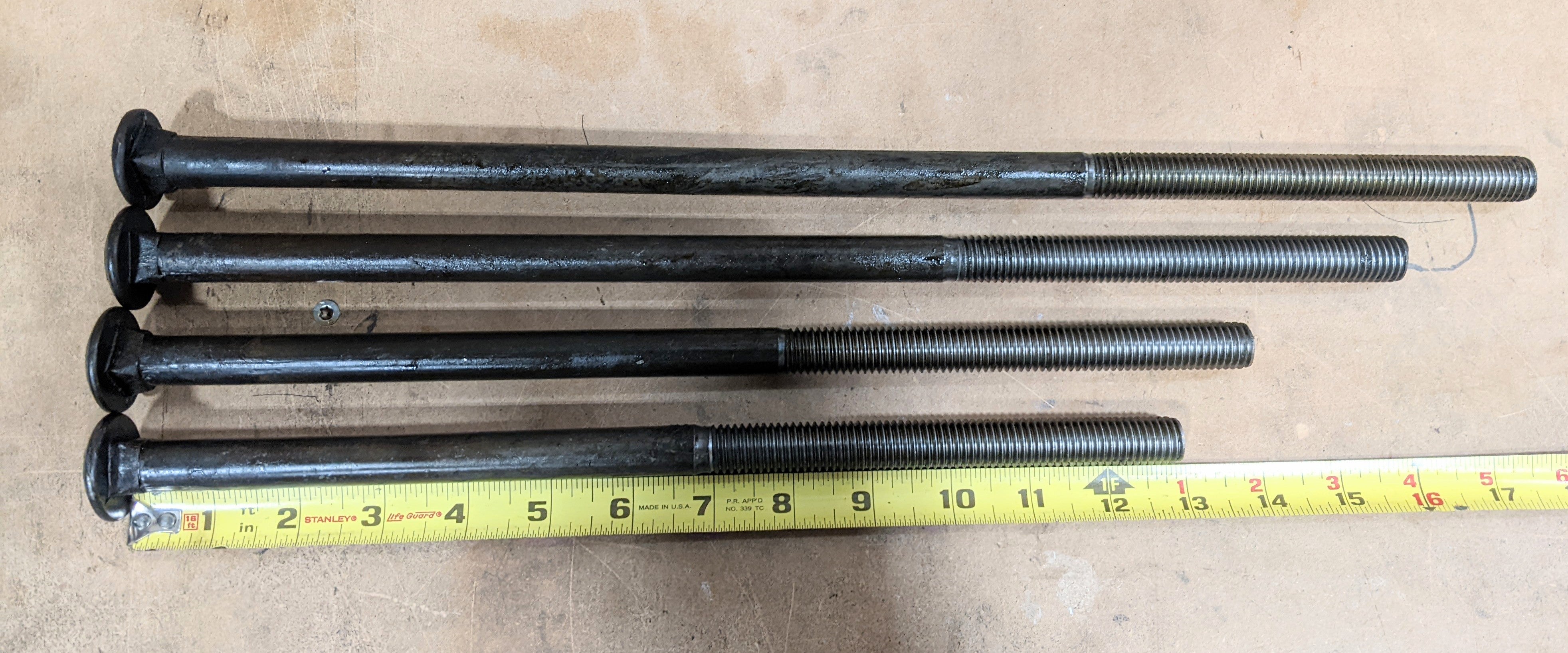 5/8"11 x 13" Carriage Bolts, Plain, 6" Thread Blacksmith Bolt