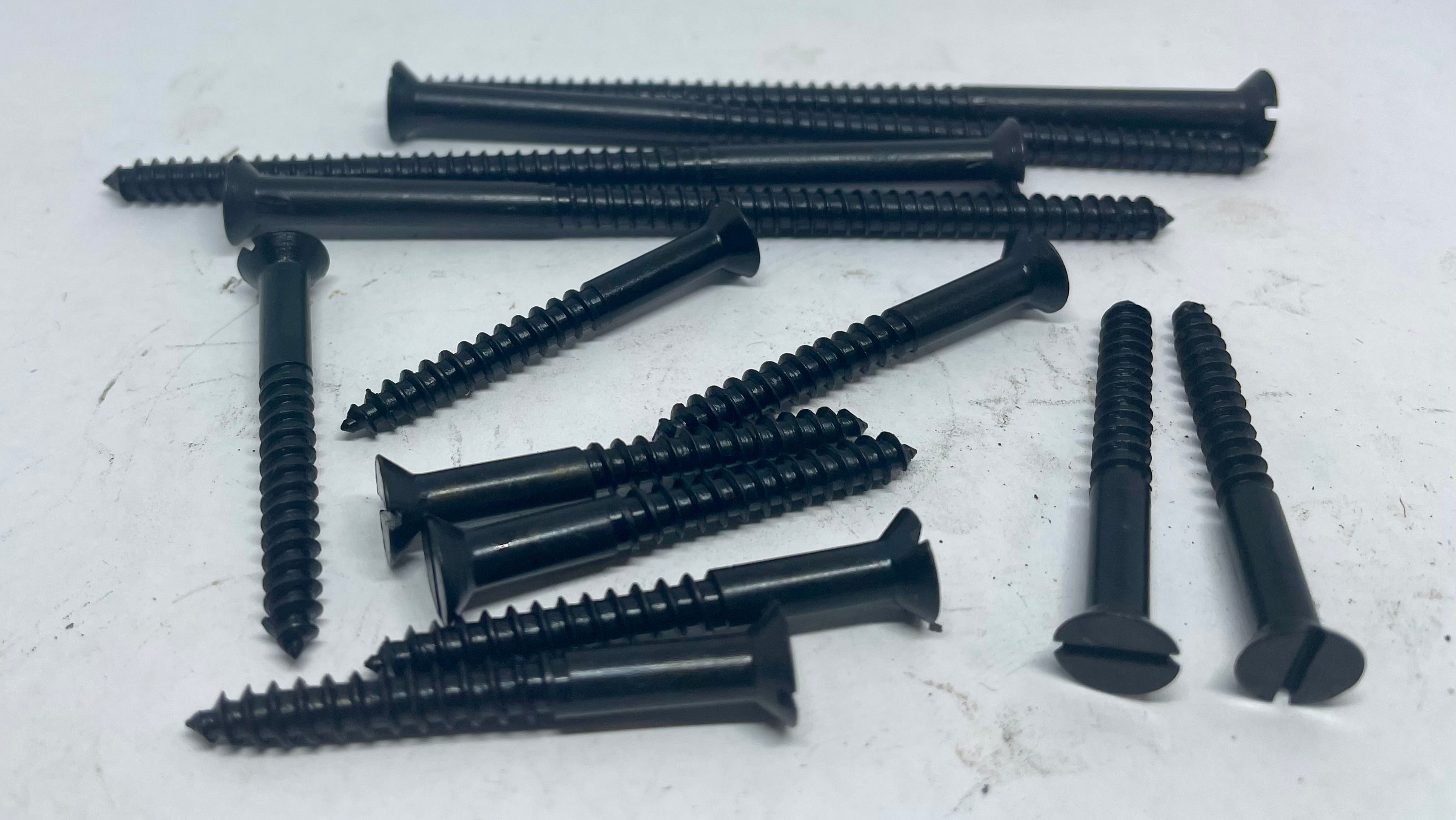 4 X 1/4" Slotted Flat Head Wood Screws, Black Oxide Blacksmith Bolt