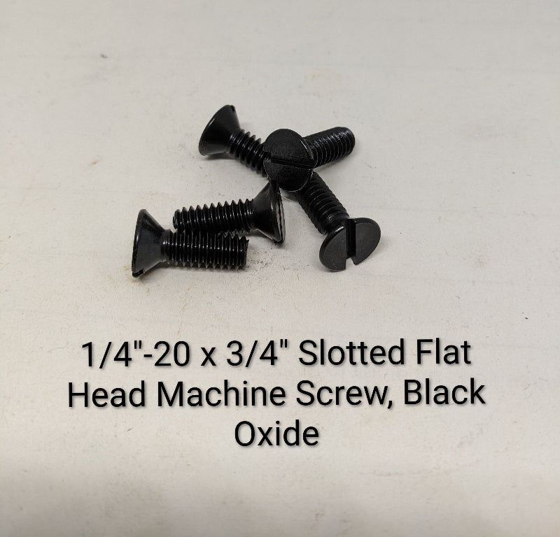 1/4"-20 x 3/4" Slotted Flat Head Machine Screws, Black Oxide