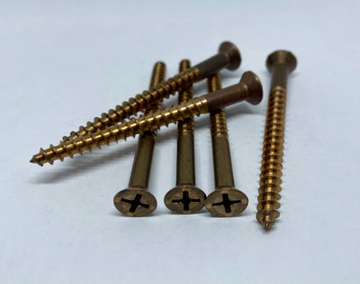 #10 X 1" Silicon Bronze Wood Screws – Flat Head, Frearson Drive, 25-Pack, Fastenere 4057779